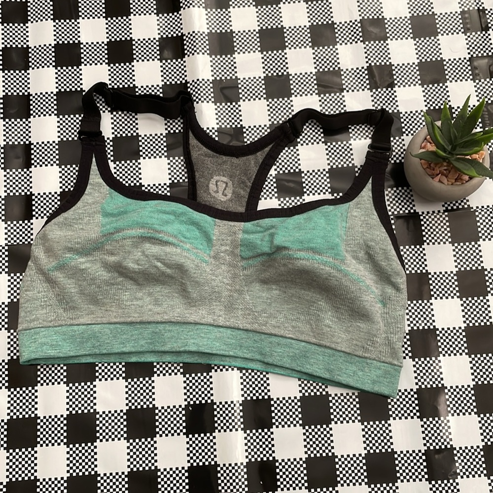 Lululemon sattvic sports bra black grey turquoise